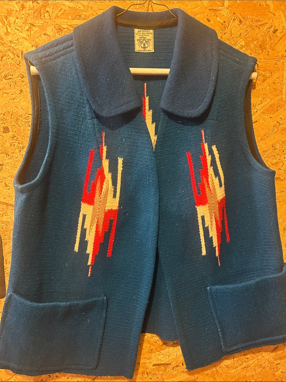 Vintage-Inspired Teal Knit Vest with Southwest Motif